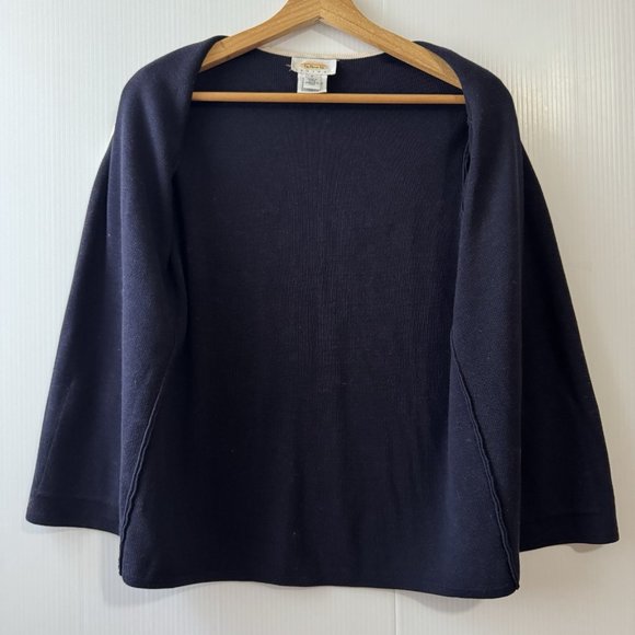 Talbots 100% Silk Open Front Cardigan Navy W/ivory Trim Women's Size P - Picture 15 of 16